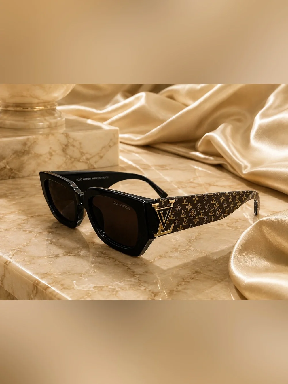 Black Frame Sunglasses with Brown LV Monogram